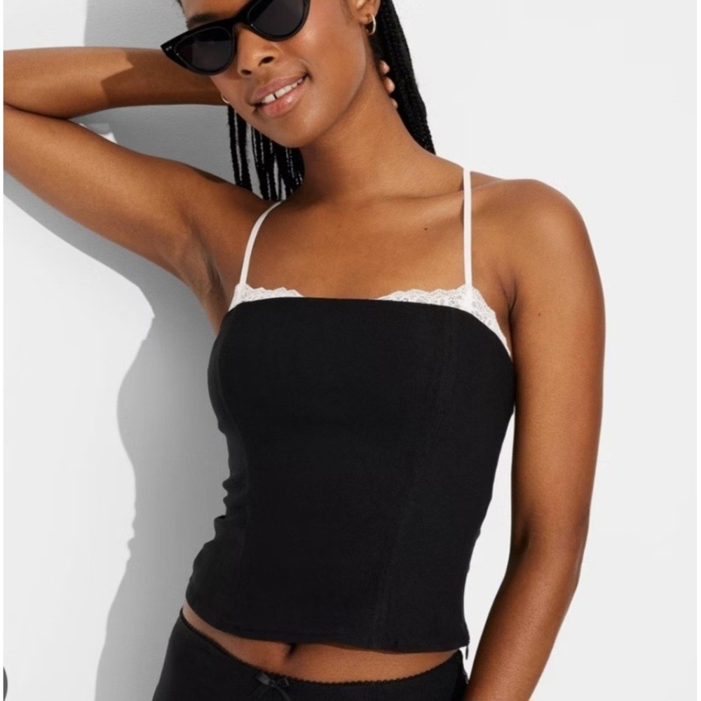 Wild Fable Women's Peek-A-Boo Lace Trim Black Bustier XXL NWT